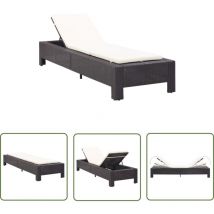 The Living Store Transat avec coussin Noir Résine tressée - Chaise Longue - Transat - Mobilier De Jardin - Salon De Jardin - Relax