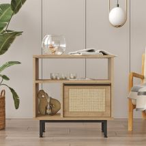 Meuble de rangement 60x26x60 cm en bois 2 étagères effet rotin Opoli