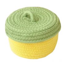 Petit panier de rangement avec couvercle en corde de coton naturel, boîte de rangement pour chambre d'enfant, panier pour jouets de bébé