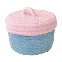 Petit panier de rangement avec couvercle en corde de coton naturel, boîte de rangement pour chambre d'enfant, panier pour jouets de bébé