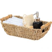 Panier en osier pour salle de bain - Rangement en fibre végétale avec poignées en bois