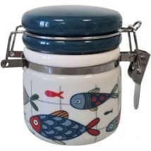 Petit pot hermétique à sel en Faïence avec cuillère en bois
