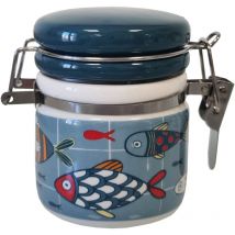 Petit pot hermétique à sel en Faïence avec cuillère en bois