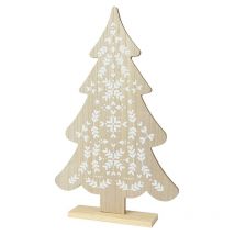 Petit sapin en bois avec détails blancs, 30x6x48cm. Basics