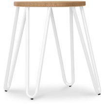 Tabouret Hairpin - 44cm - Bois clair et métal Blanc - Metal, Bois, Acier, Bois - Blanc