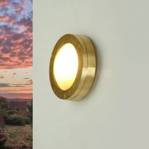 Licht-erlebnisse - Applique d'extérieur Agia au design maritime en forme ronde Ø14 cm IP64 antirouille étanche - Laiton, Clair/Transparent