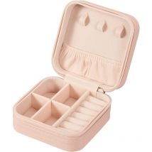 Petite boîte à bijoux portable en cuir synthétique pour bagues, pendentifs, boucles d'oreilles, colliers, bracelets - Rose-RAPANDA
