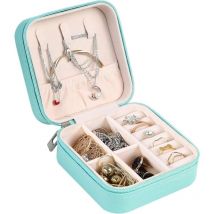 Petite Boîte à Bijoux pour Femme, Coffret à Bijoux de Voyage, pour Bagues, Boucles, Colliers (Bleu)