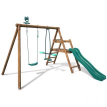 M&s - Balançoire en bois traité 2 agrès et toboggan Menthe