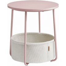 Vasagle Petite Table Basse Ronde, Table d'Appoint avec Panier en Tissu, Rangement, pour Salon, Chambre, Table de Chevet, Style Moderne, Rose Pastel