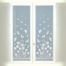 Paire de Petits voilages Frangés et Dentellés Blanc 60x160 cm