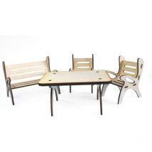 Petra's Bastel News Set 4 Pezzi, Composto da 1 Tavolo, 1 Panca da Giardino e 2 sedie in Legno, Höhe ca. 8cm