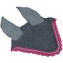 Pfiff - Fliegenhaube mit Zierkordeln - Warmblut - grau/pink