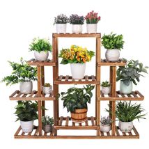 Unho - Pflanzenregal Blumenregal, Blumenständer Massivholz, Blumentreppe Garten, Pflanzentreppe mehrstoeckig, Holzregal 6 Etagen - 115x25x96.5cm