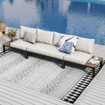 PHI VILLA Garden Furniture Metal Corner Sofa 4 Seaters L shaped Outdoor Conversation Sofa Couch Set Patio Furniture Sets with Thickened Cushions Beige