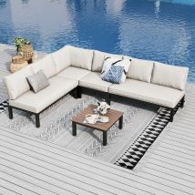 Phi villa Gartenmöbel Balkonmöbel Set 5 Teilig, Metall Lounge Möbel Outdoor Gartenlounge Set 6-Sitzer, Terrassenmöbel Modulare Möbel mit Verstärkten