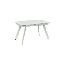 Phil – Ausziehbarer Tisch (140/210 x 90) aus weißem gehärtetem Glas