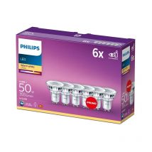 Lot de 6 ampoules led GU10 PAR16 4.6W = 50W 355lm 2700K chaud 36° Philips