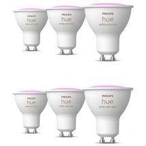 Philips Hue - White & Color, Lot de 2 Packs (3 Ampoules GU10/pack), Lumière Blanche/Couleur, Bluetooth, Contrôle Vocal Alexa/HomeKit/Google, Blanc