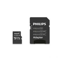 Philips - sdxc Card 512GB + sd Adapter uhs-i U1 Reads up to 80MB/s A1 Fast App Performance V10 Memory Card for Smartphones, Tablet pc, Card Reader