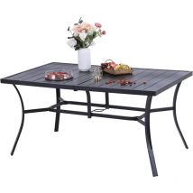 Phivilla - 150 90cm Garden Table for 6 Person Rust Proof Steel Frame and Parasol Hole Outdoor Furniture Garden Dining Table Maintenance Free Black