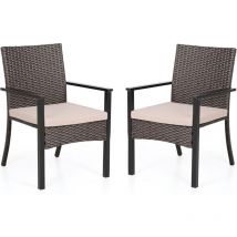 2 Packs Rattan Garden Chairs Patio Chairs Set of 2 Metal Rattan Chair with Cushion Outdoor Garden Chair Weather Resistant - Phivilla
