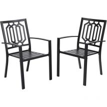 Phivilla - 2er Set Gartenstühle Wetterfest Terrassenstühle Metall Balkonstuhl Stapelstühle mit Armlehnen für Garten und Außenbereich, Schwarz