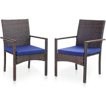 Phivilla - Chaises de jardin en rotin Chaises de patio Lot de 2 Chaises en rotin en métal avec coussin Chaise de jardin extérieure résistante aux