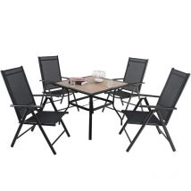 4 Seater Garden Dining Table and Chairs Set 4 Patio Set Furniture Metal Garden Table and Aluminum Recliner Chair Black (Brown) - Phivilla