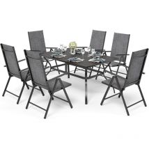 Phivilla - 6+1 Table et chaises de jardinEnsemble de meubles de jardin 6 chaises pliantes de patio 6X réglables avec 7 positions d'assise et table de