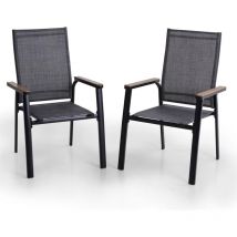 PHIVILLA Chaises de jardin Ensemble de 2 chaises de patio en métal avec ligne de texte Chaises de balcon et de salle à manger d'extérieur