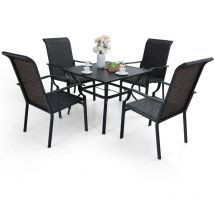 Garden Furniture Sets 5 Piece, Garden Table and Chairs Set, 4 Rattan Garden Chair and Metal Dining Table with Umbrella Hole, Outdoor Patio Furniture
