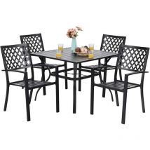 Garden Table and Chairs Set of 6 Patio Table Chairs Metal Outdoor Bistro Garden Furniture Sets Weather-resistant - Phivilla