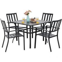 Gartentisch und Stühle 4er Set Terrassentisch Stühle Metall Outdoor Bistro Gartenmöbel Sets Wetterfest (Streifen) - Phivilla