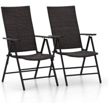 Sets of 2 Garden Folding Chairs with Aluminum Frame,6X Adjustable with 7 Seating Positions,High Back Outdoor Patio Chairs Weather Resistant (Rattan)