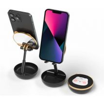 Phone Holder with Mirror, Retractable and Adjustable Phone Desk Holder, Multi-Angle/Height-Adjustable and Stable Mobile Phone Holders Black