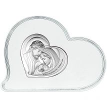 Photo de la Sainte Famille en argent coeur moderne avec gravure 16x12 Taille: 16,1x12 cm UGS : BC6432F/1