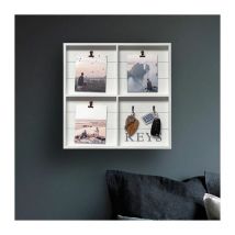 Marco Paul - Photo Frame Key Holder, White Wooden Photo Clip Frame for Wall Decor with Key Hooks - Photograph Key Holder Unique Key Display for Home