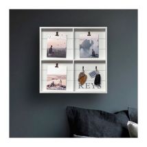 Photo Frame Key Holder, White Wooden Photo Clip Frame for Wall Decor with Key Hooks - Photograph Key Holder Unique Key Display for Home and Hallway,