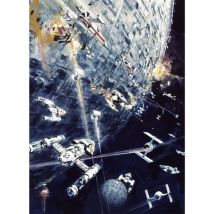 Komar - Poster xxl panoramique Dogfight Star Wars bataille de vaisseaux motif aquarelle sur fond bleu 200X275 cm