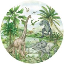 Ag Art - Papier peint intissé auto-adhésif rond dinosaure en couleur - 70 x 70 cm