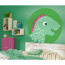 Poster autocollant forme ronde Petit Dinosaure Tyrannosaure - 125 cm