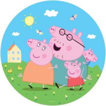 Ag Art - Papier peint intissé auto-adhésif rond Peppa pig avec sa famille - 70 x 70 cm