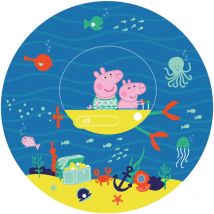 Papier peint intissé auto-adhésif rond Peppa pig avec sa famille sous l'eau - 70 x 70 cm