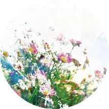 Ag Art - Papier peint intissé auto-adhésif rond Thème Fleurs des champs - 140 x 140 cm