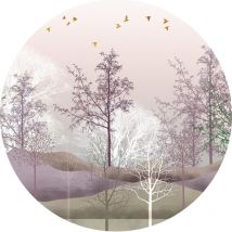 Ag Art - Papier peint intissé auto-adhésif rond Thème Thème Forêt mystique- 70 x 70 cm