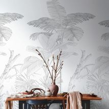 Photo wallpaper Profhome 392141 hot embossed non-woven wallpaper smooth with jungle elements matt black white 1.59 m x 2.8 m