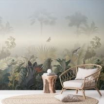 Photo wallpaper Profhome 392701 hot embossed non-woven wallpaper smooth with jungle elements matt blue green grey 2.65 m x 2.8 m