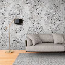Profhome - Photo wallpaper 398351 hot embossed non-woven wallpaper smooth baroque style matt grey silver grey black 1.59 m x 2.8 m