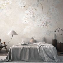 Photo wallpaper Profhome 399191 hot embossed non-woven wallpaper smooth with floral pattern matt beige cream grey white 3.71 m x 2.8 m